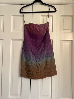 Alice + Olivia Ombre Strapless Mini Dress in Purple, Green, Orange Rainbow